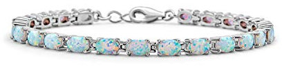 Bling Jewelry Einfaches Strang Erstelltes Weißes Opal Tennisarmband Für Frauen .925 Sterling Silber Oktober Geburtsstein 7, 7,5 Zoll