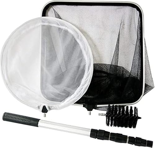 Pond Mainteance Kit, All in One Water Garden Koi Fish Pond Kit | Includes Skimming Net, Fish Catching Net, Round Pond Brush Head & Telescoping Pole