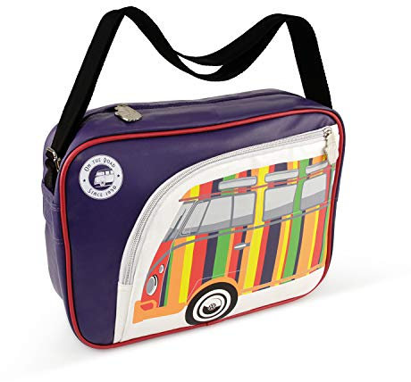 BRISA VW Collection - Volkswagen Shoulder Travel Messenger Bag with VW T1 Bus Campervan Motif (Stripes/Purple)