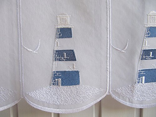 Arinosa Scheibengardine Weiß Blau Leuchtturm Stick H 45 oder 60 cm/Br. ab 1 Meter, Höhe:60