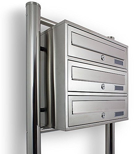 Bituxx Edelstahl Stand-Briefkastenanlage Postkasten Letterbox Mailbox mit 3 Fächer
