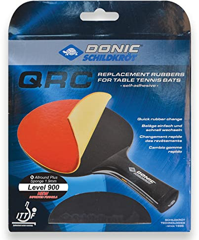 Donic-Schildkröt Tischtennis Ersatzbelag QRC Level 900, für blitzschnellen Belagwechsel, 1,9 mm Schwamm, Champion - ITTF Belag, 752575, Schwarz/Rot