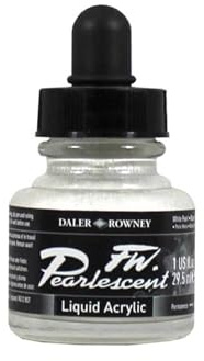 Daler-Rowney FW Acrylic Ink, Glass Bottle with Dropper, 1oz - 29.5 ml, White Pearl