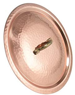 Pentole Agnelli Rame martellato stagnato a mano 2 mm Coperchio con Ponticello in Ottone, Rame, 28 cm
