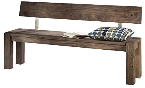 MASSIVMOEBEL24.DE Nature Grey Bank mit Rückenlehne #701 Sheesham - Verschiedene Größen, Farbe:grau geölt, Größe:160x35x76 cm (BxTxH)