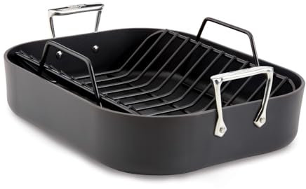All-Clad HA1 harteloxierter Antihaftbräter und antihaftbeschichtetes Gestell, 33 x 40,6 cm, ofenfest, 500 F Bräter, Töpfe und Pfannen, Kochgeschirr, Schwarz