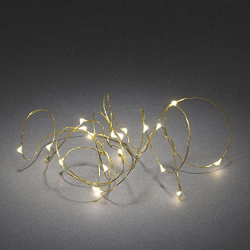 Konstsmide Micro LED Lichterkette, 6h Timer, 20 warm weiße Dioden, batteriebetrieben, Innen, messingfarbener Draht - 1460-180