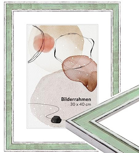 WANDStyle Bilderrahmen 18x24 Hellgrün, Vintage Bilderrahmen Holz, hochwertiger Holzbilderrahmen, Posterrahmen zum Aufhängen und Aufstellen, Rahmen 24x18 cm, Fotorahmen H460 - Made in Germany
