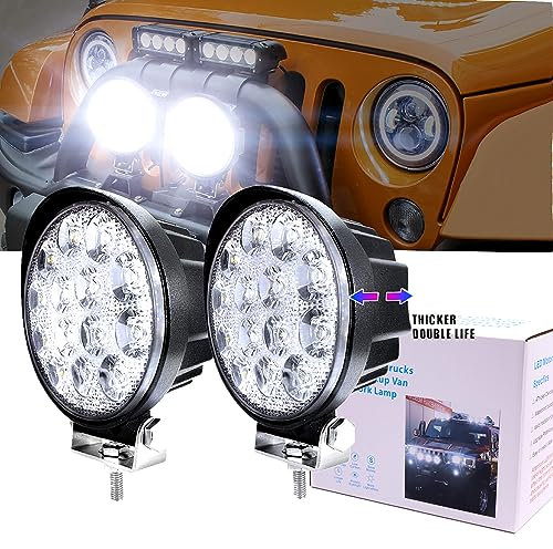 [Aktualisierte Dicke 6.3 cm] 11.4 cm rundes Arbeits-LED-Licht, 42 W Nebelscheinwerfer, Offroad-Lichter, Fahrlampe, wasserdicht für Jagd, Pickup, UTV, LKW, Boot, SUV, ATV, 12 V, Motorrad, 2 Stück