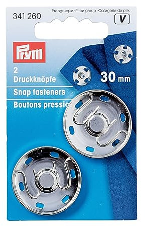 Prym 341260 Annäh-Druckknöpfe MS 30 mm silberfarbig, Silber