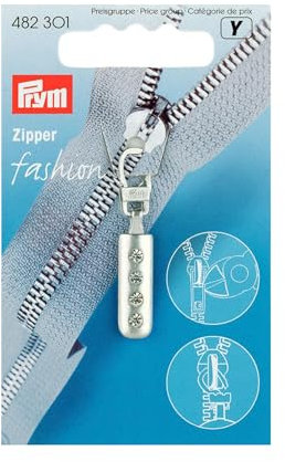 Prym 482301-1 Zipper, Leder, Silber, Strass, silberfarbig, 1 Stück, 28