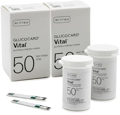 ARKRAY GLUCOCARD Vital Glucose Test Strips – No Coding Required, Fast 7-Second Results, 0.5 Microliter Sample Size – Compatible with GLUCOCARD Vital Blood Glucose Meter, 100 Count (2 Packs of 50)
