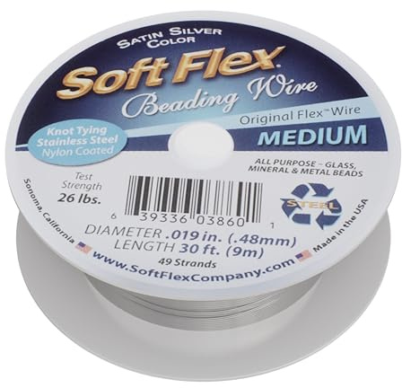 Soft Flex Wire 49-Strand .019 Diameter 30ft/Pkg-Satin Silver | For jewelry making, 0.19, easy to thread, 30ft, bead wire, bone flex, beading wite, nylon coated beading wire