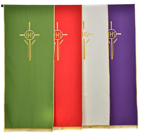 Holyart Pultbehang Kreuz Weizenähre und IHS Symbol Polyester, rot