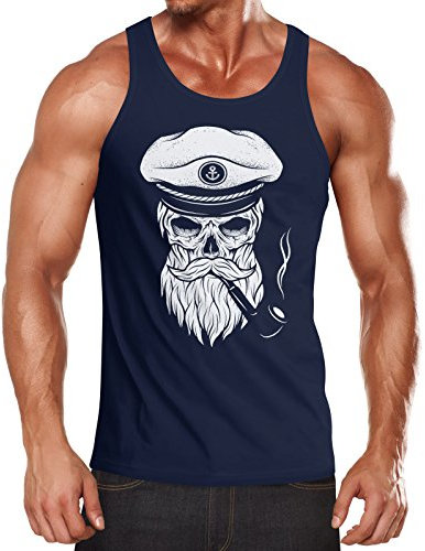 Neverless Herren Tanktop Totenkopf Kapitän Captain Skull Bard Hipster Original Spirit Seemann Muskelshirt Navy XL
