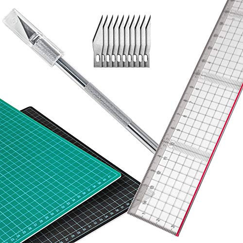 A3 Schneidematte (30 x 45 cm) mit Schneidelineal und Präzisionsmesser inkl. 10 Ersatzklingen