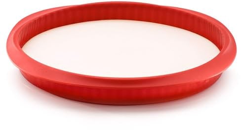 Lékué Molde repostería desmontable Quiche duo con plato de cerámica, silicona platino Rojo, 28 cm