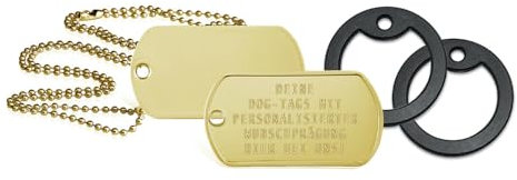 2 Stück personalisierte Erkennungsmarken | Dog Tag Kette mit Prägung | inklusive 2 Ketten & 2 Silencer im Set | diverse Texte und Motive möglich | Rambo | Militär Ausrüstung (Goldfarben)