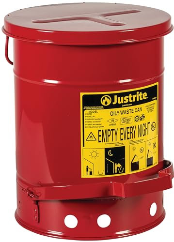 Poubelle à Déchets Huileux en Acier avec Couvercle à Commande Pied, 20 L, Rouge