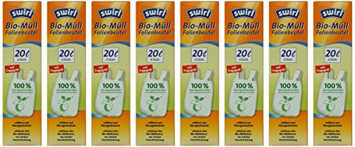 8 x Swirl® Bio-Müll Folienbeutel mit Tragegriff/Müllbeutel/Abfalltüte/Bioabfall-Beutel/Mülltüten, 20 Liter / 6 Beutel