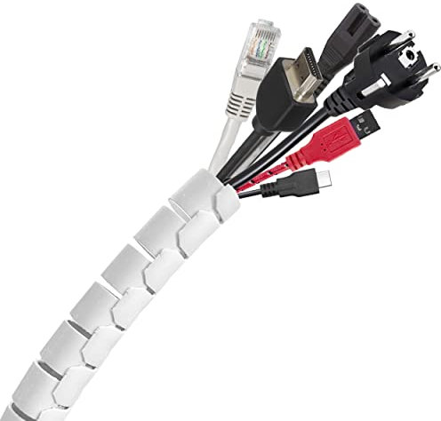 KabelOrdnung® Universal Kabelschlauch 50 m Länge, 15 mm Ø (2-5 Kabel) Weiß I flexibler Kabelkanal für Homeoffice, zuschneidbarer Büro Kabel Organizer, Kabel-Schutz-System, Kabelhülle für TV und PC