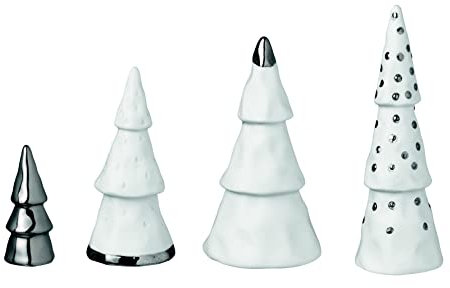 Räder 88683 Winterzeit - Weihnachtswald - Dekotannen - 4 er Set - Porzellan - weiß/Silber