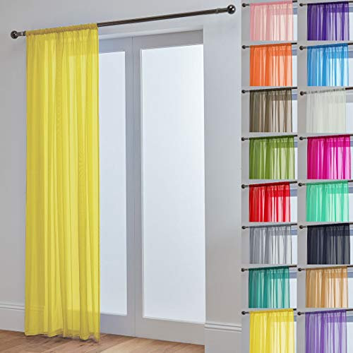 John Aird Lucy Voile Curtains - Rod Pocket Slot Top - Net Curtains - 1 Panel (Yellow, 58 Wide x 90 Drop)