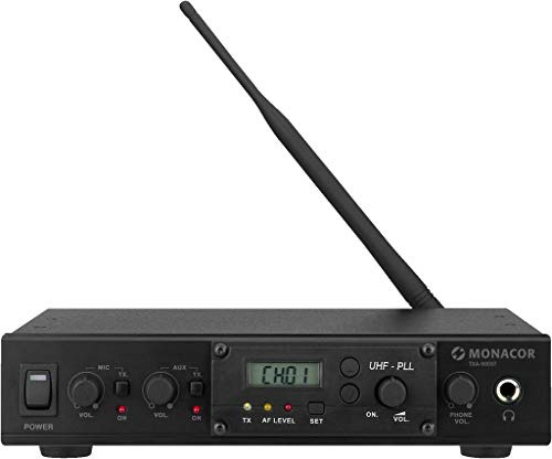 MONACOR TXA-800ST Professionelles 16-Kanal-Mono-PLL-Audio-Übertragungssystem, 863-865MHz, mit umfangreichem Zubehör, Schwarz, 172600