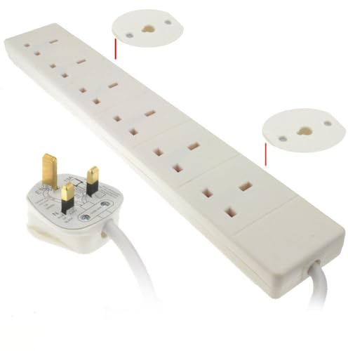 kenable 6 Gang Way UK 13A Trailing Socket Mains Power Extension Lead White 5m [5 metres]