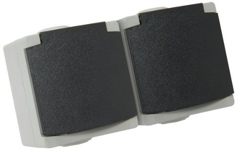 Debflex 730200 Interrupteur-Cache Electrique-Plaque Plastique Murale-Gamme Perle Appareillage en saillie étanche Double Prise 2P+T 16 A-Gris