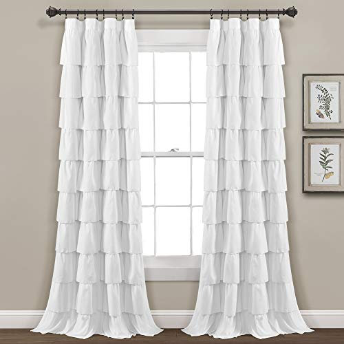 Lush Decor Bianco Tenda per Finestra con Volant, Stile Shabby Chic, per Soggiorno, Sala da Pranzo, Camera da Letto (Singolo), 213,4 x 127 cm, Colore, Tessuto, 84L Panel