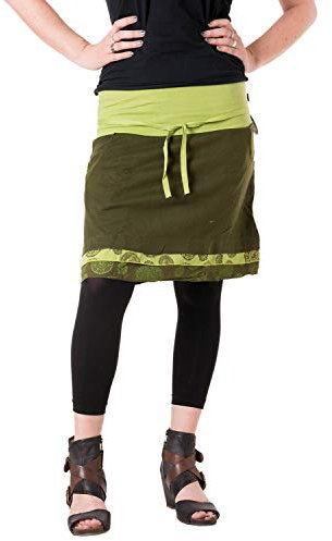 Vishes - Alternative Bekleidung - Kurzer Lagenlook Rock aus Baumwolle - mit Taschen zum Binden grün 46/48