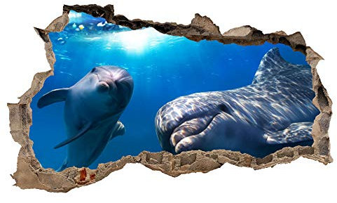 Graz Design - Adesivo da parete 3D, effetto buco nel muro, autoadesivo, 60 x 100 cm (A x L), per camera da letto, soggiorno, motivo delfino, WL02