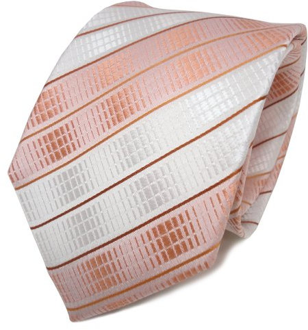 TigerTie Designer Seidenkrawatte in orange lachs hautfarben weiß gestreift