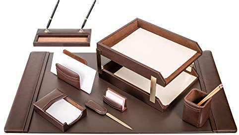 Dacasso D3420 Schreibtisch-Set, klassisches Leder, 10-teilig, Schokoladenbraun