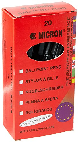 Micron Ballpoint Pens Black Biros 20 Boxed