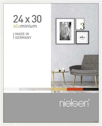 nielsen Bilderrahmen, 24 x 30 cm, Aluminium, Weiß Glanz, Rahmen zum Aufhängen im Hoch- & Querformat, Echtglas, Pixel