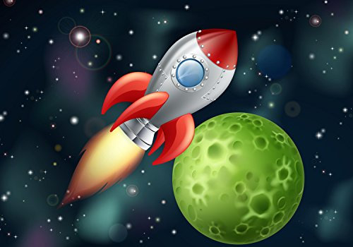 wandmotiv24 Fototapete Kinderzimmer Rakete im Weltall, L 300 x 210 cm - 6 Teile, Wanddeko, Wandbild, Wandtapete, Planet, Weltraum-fahrt, spaceship M0432
