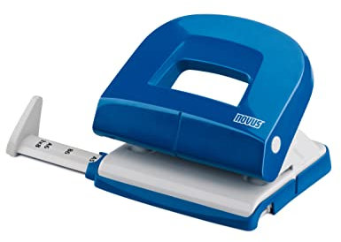 Novus E 216 Locher (16 Blatt Lochleistung, mit Anschlagschiene, für Büro und Schreibtisch) blau glänzend
