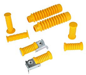 AKF Set: Lenkergriffe + Fußrasten + Faltenbalg in Gelb - für Simson S50, S51, S70, S53, S83