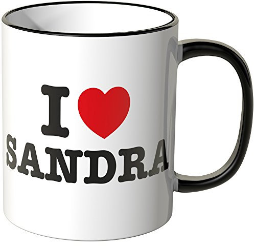 WANDKINGS® Tasse, Spruch: I Love Sandra - SCHWARZ
