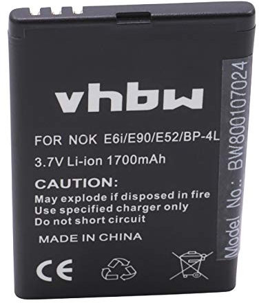 vhbw Li-ION Batterie 1700mAh (3.7) pour Smartphone, téléphone, Portable Nokia E90 Communicator, E90i, N810 Internet Tablet comme BP-4L, N4D113J, etc