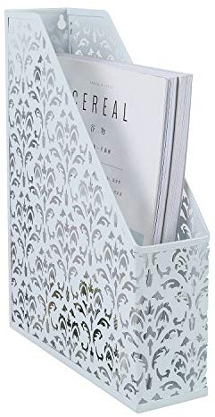 EasyPAG Métal Porte Revue Vertical Corbeilles à Courrier A4 Banette de Rangement Bureau Organisateur de Magazine Range Document Bannette Papier,Blanc