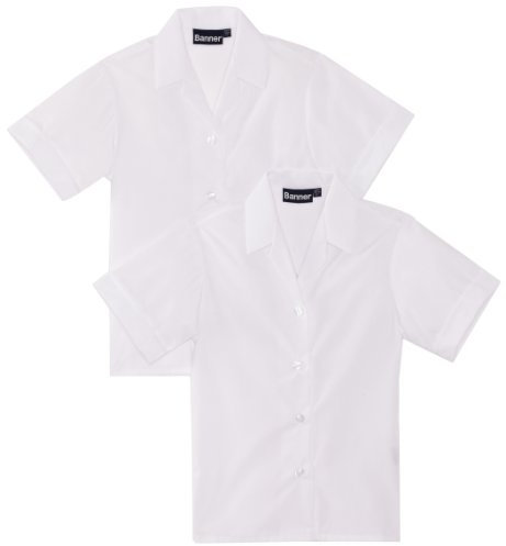 Blue Max Banner Girl's Revere Twin Pack Short Sleeve School Blouse, White, 32 Chest