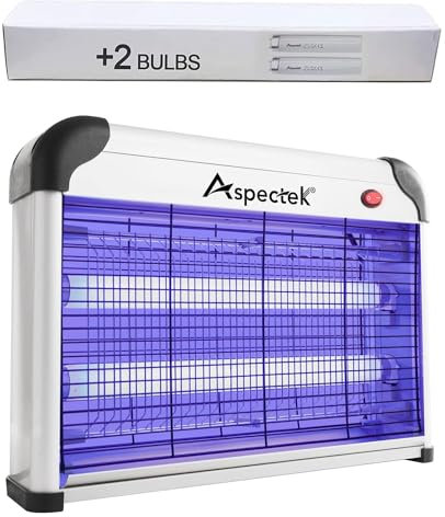 ASPECTEK Puissant Tueur D'insectes électronique D'intérieur de 20 W, Insecte Zapper, Zappeur de Mouches, Tueur de Moustiques - Utilisation en Intérieur Comprenant 2 Ampoules de Rechange Gratuites