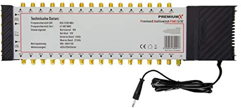 Premium X PXMS 5/32 Multischalter mit Netzteil Multiswitch 1 SAT für 32 Teilnehmer Satverteiler Digital HDTV FullHD 4K UHD 8K