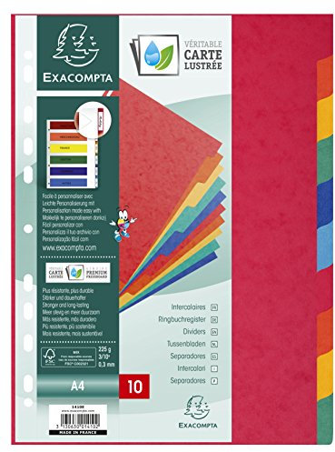 Exacompta 1410E Premium-Register für DIN A4 aus starkem Colorspankarton 10-teilig volle Höhe 22 x 29,7 cm vollfarbig 2 x 5 Farben mit Indexseite zum selbstgestalten Trennblätter Trennstreifen