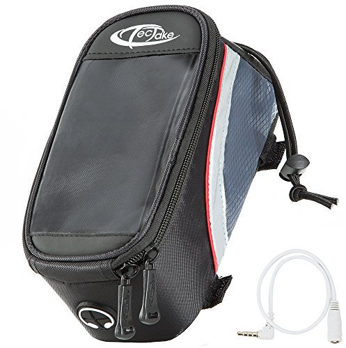 tectake® Handy Fahrradtasche, Fahrrad Rahmentasche, Fahrradtasche Rahmen, Handyhalter wasserabweisend, Handyhalterung, Fahrrad Tasche, Rennrad Zubehör, e Bike oder Mountainbike - Schwarz-Rot, M