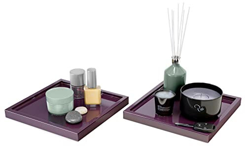 Vladon Dekoschale Maya, Made in Germany, moderne Dekorationsschale eckig, Brombeer Hochglanz, 2er-Set (20 x 1,8 x 20 cm)