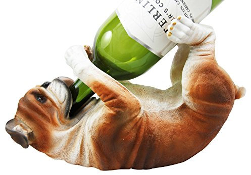 Ebros Gift British Bulldog Canine Dog 10.25 Long Wine Bottle Holder Caddy Figurine